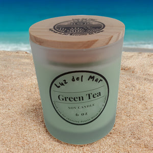 Green Tea Scented Soy Candle – Hand-Poured into Frosted Jar - 6 oz net wt. - Luz Del Mar