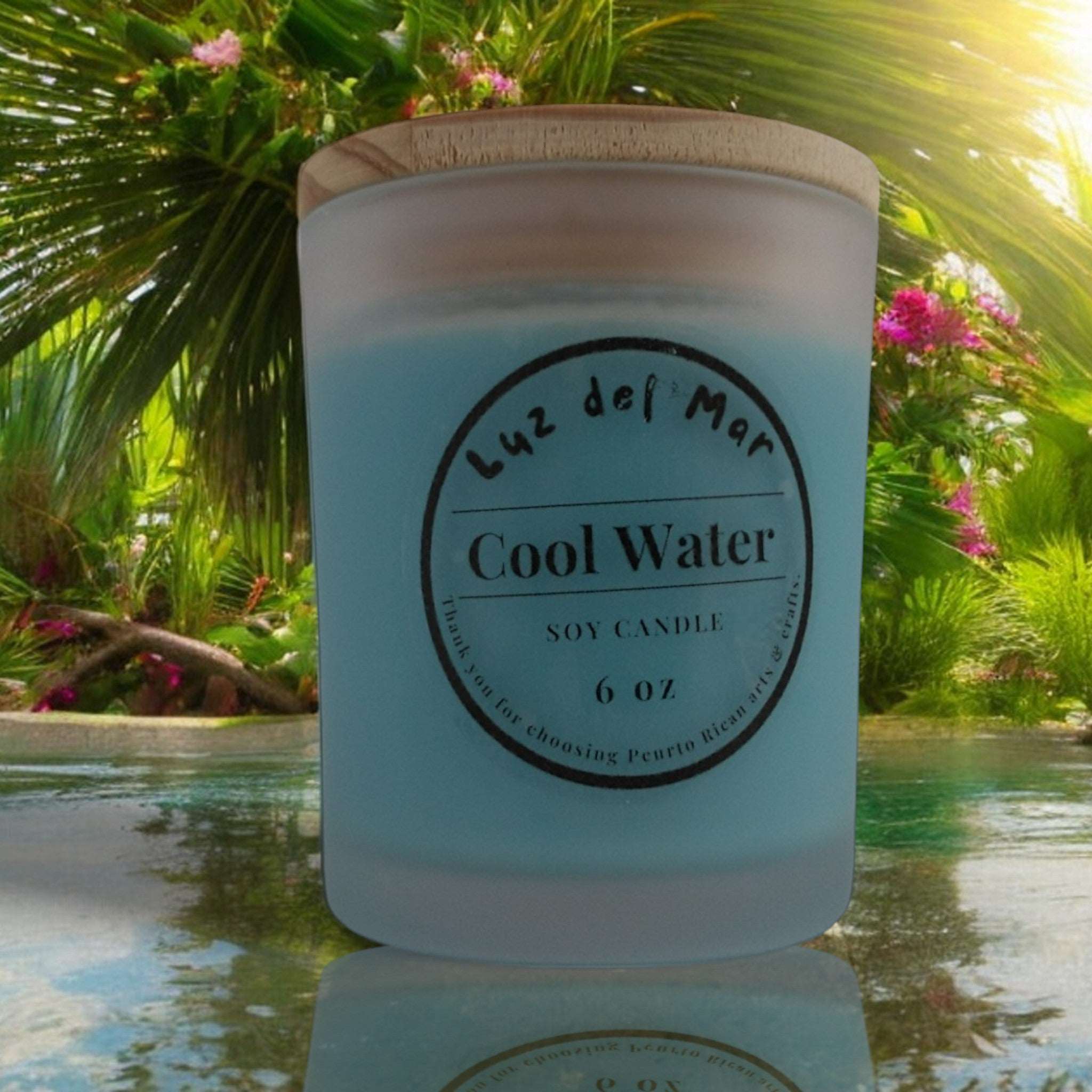 Cool Water Scented Soy Candle – Hand-Poured into Frosted Jar - 6 oz net wt.