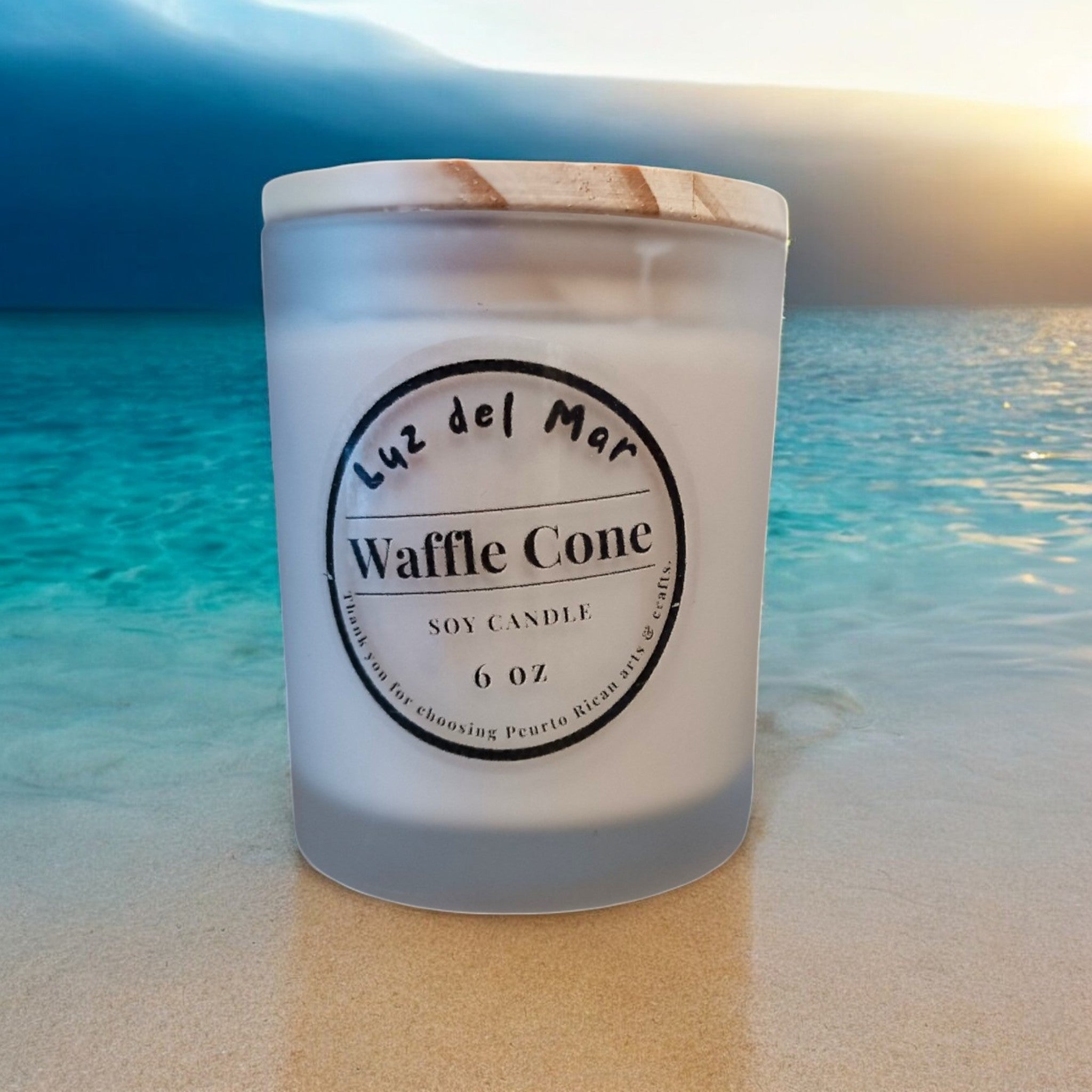 Waffle Cone Scented Soy Candle – Hand-Poured into Frosted Jar - 6 oz net wt. - Luz Del Mar