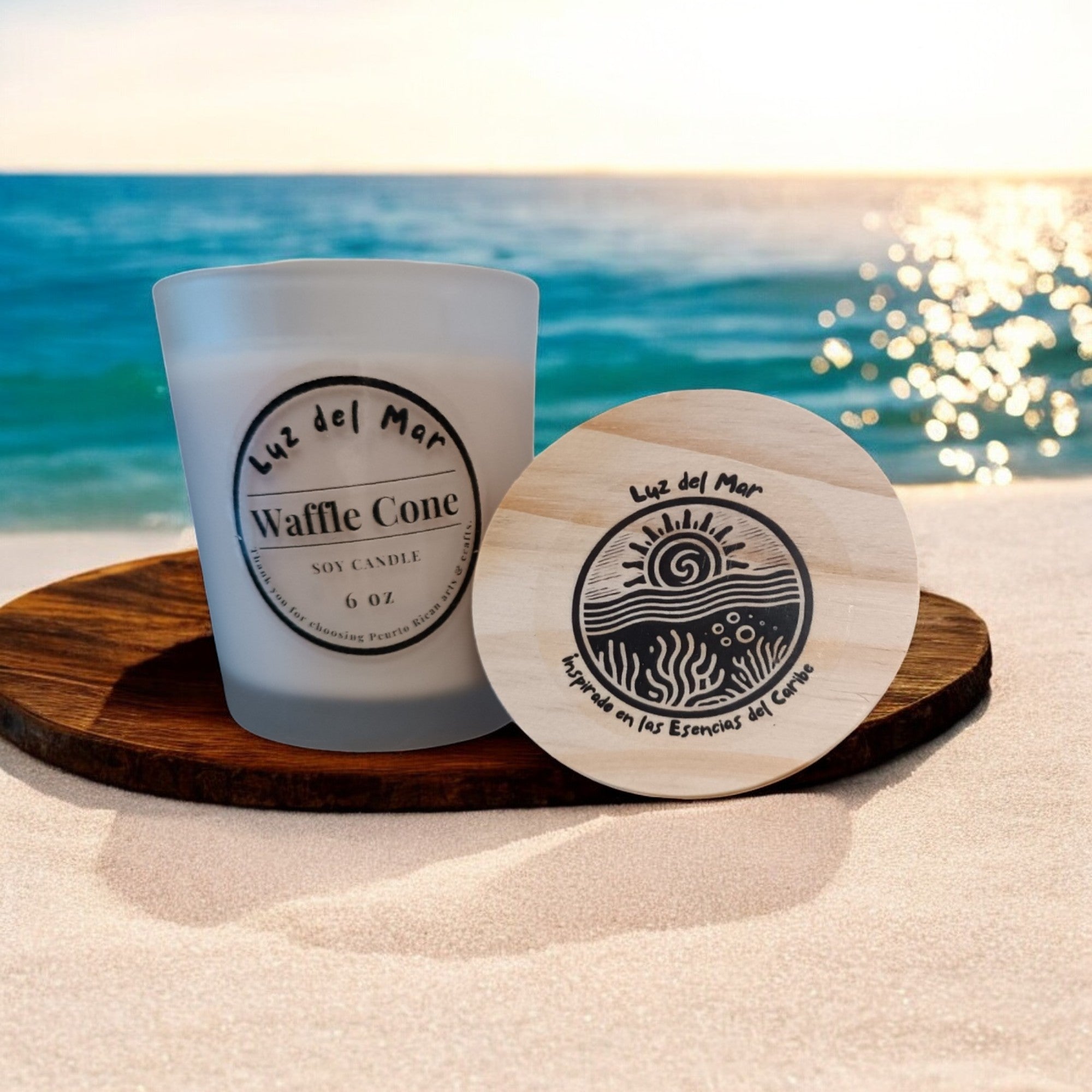 Waffle Cone Scented Soy Candle – Hand-Poured into Frosted Jar - 6 oz net wt. - Luz Del Mar