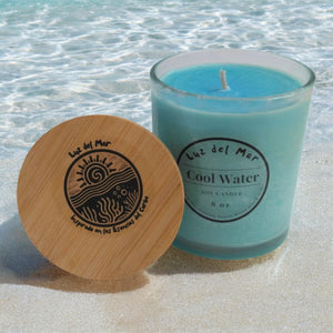 Cool Water Scented Soy Candle – Hand-Poured into Frosted Jar - 8 oz net wt. - Luz Del Mar