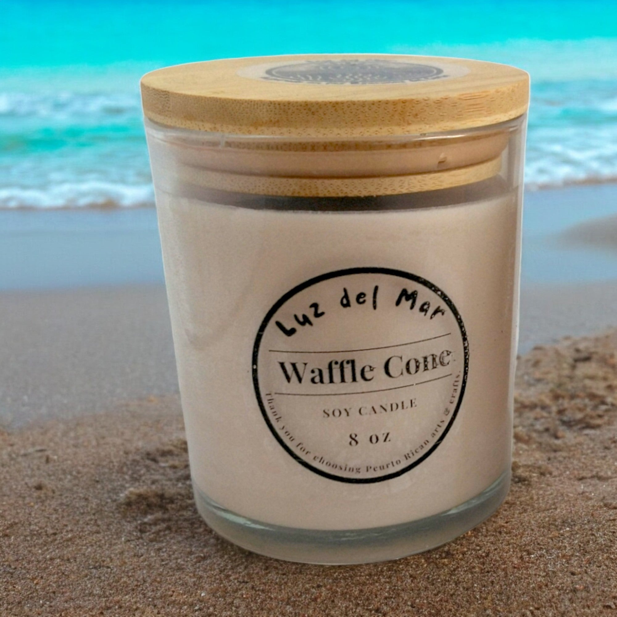 Waffle Cone Scented Soy Candle – Hand-Poured into Frosted Jar - 8 oz net wt. - Luz Del Mar