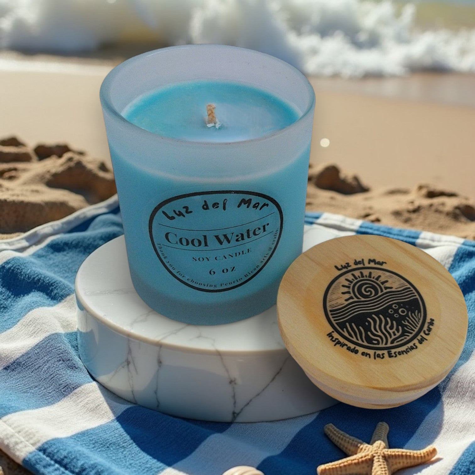 Cool Water Scented Soy Candle – Hand-Poured into Frosted Jar - 6 oz net wt. - Luz Del Mar