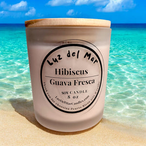 Hibiscus Guava Fresca Scented Soy Candle – Hand-Poured into Frosted Jar - 8 oz net wt. - Luz Del Mar