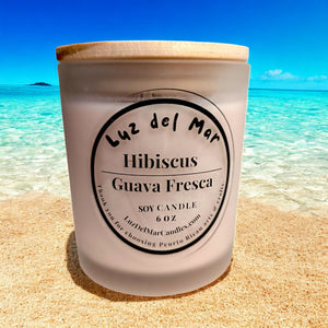 Hibiscus Guava Fresca Scented Soy Candle – Hand-Poured into Frosted Jar - 6 oz net wt. - Luz Del Mar