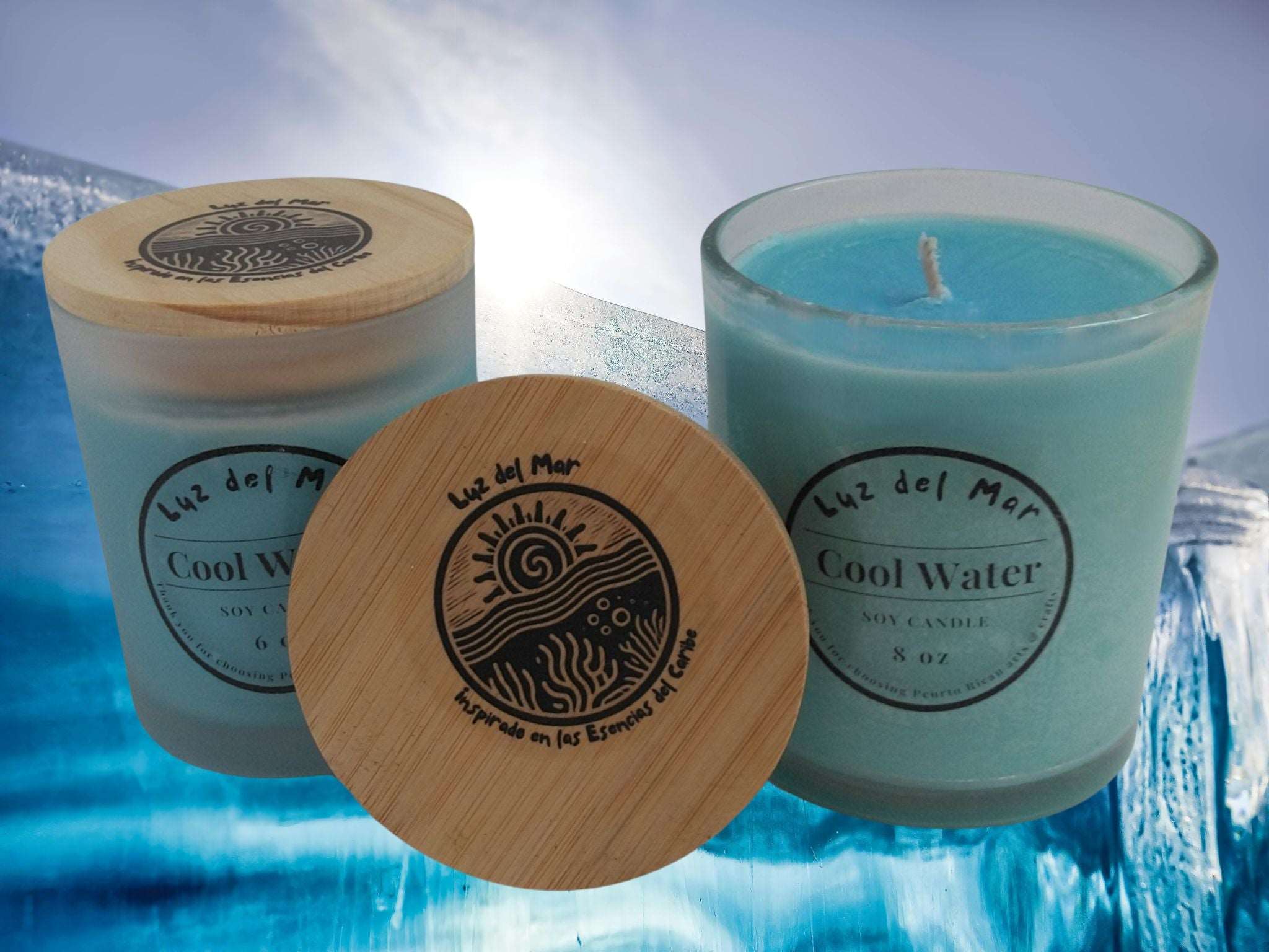 Cool Water Scented Soy Candle – Hand-Poured into Frosted Jar - 8 oz net wt.